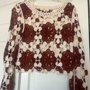 Women's Crochet Top - Cream and Brown